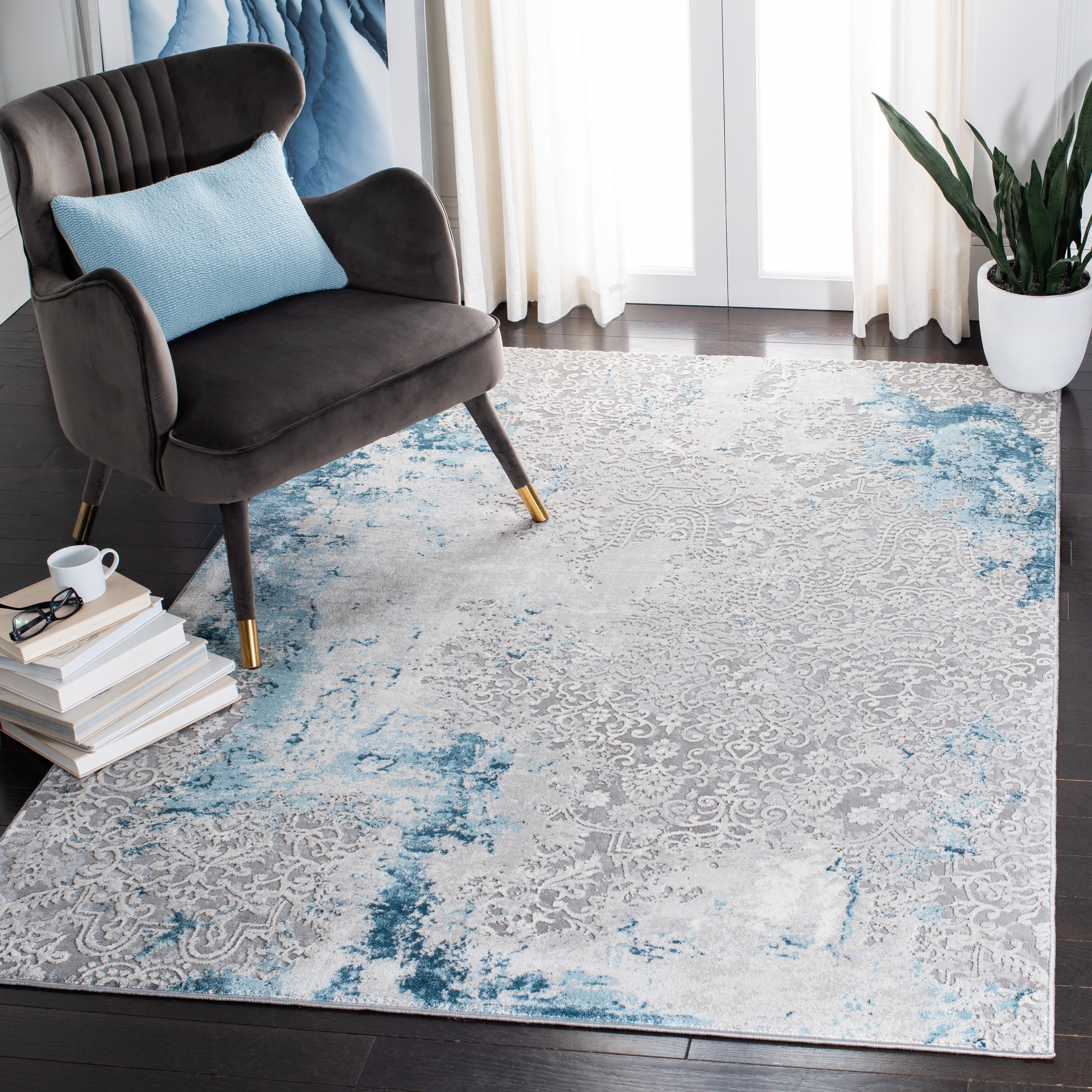 Cheap Silver Grey Blue Red XL Rug Abstract Mat Vintage Modern Cheapest Rugs UK 