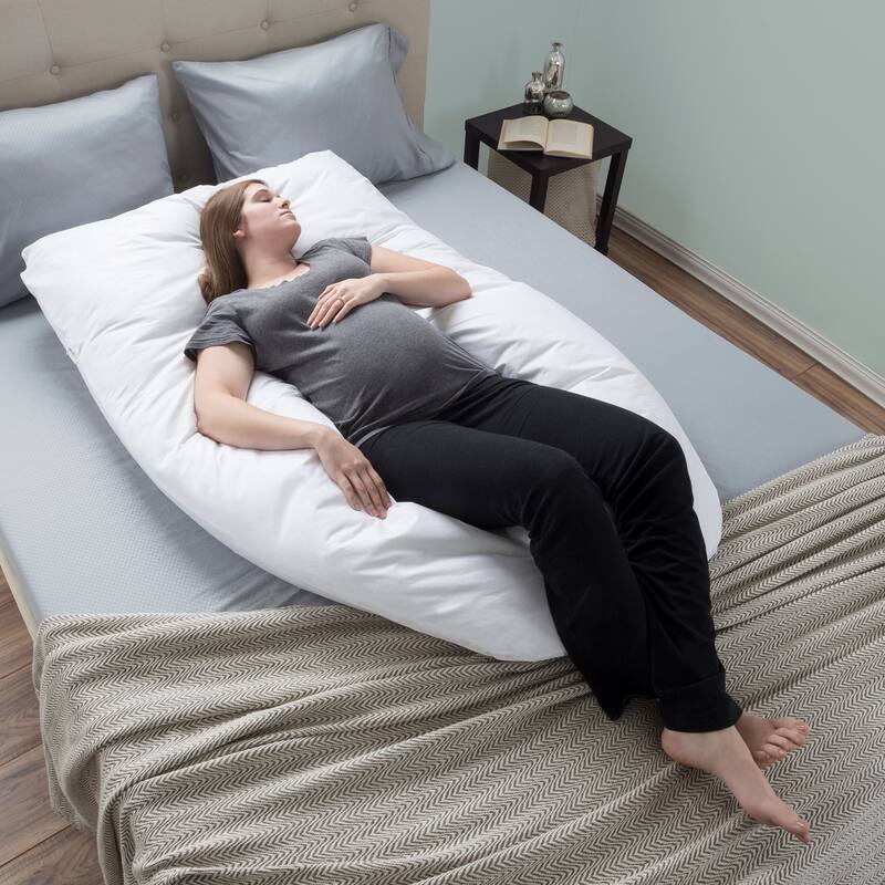 Lavish Home Pregnancy Pillow - U-Shaped Full Body Pillow for Pregnant Women with Removable Cover (White)