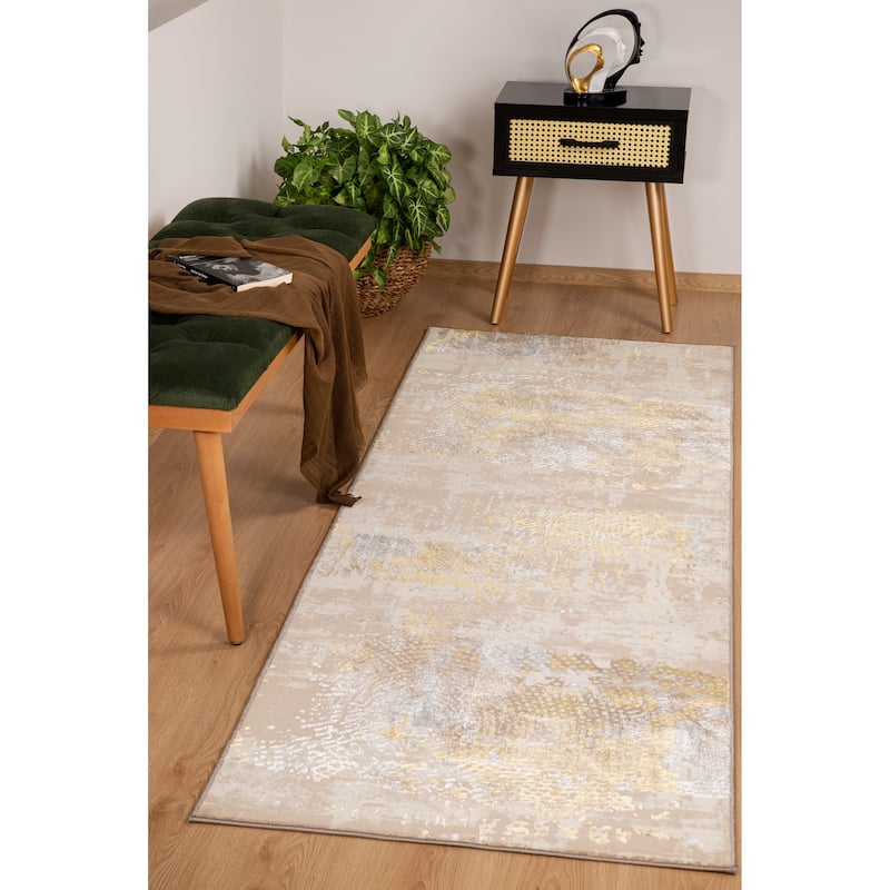 London Collection Cream/ Brown Abstract Area Rug