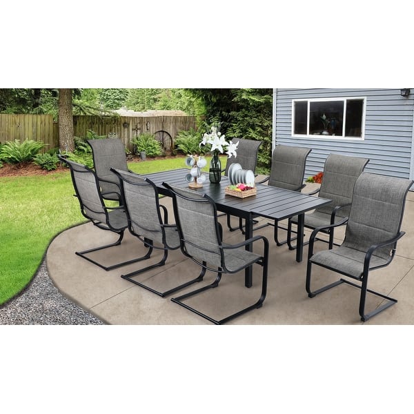 slide 2 of 38, Patio Dining Set 9/7 Pieces Outdoor Metal Furniture Set, 8/6 C Spring Motion Chairs and 1 Expandable Table