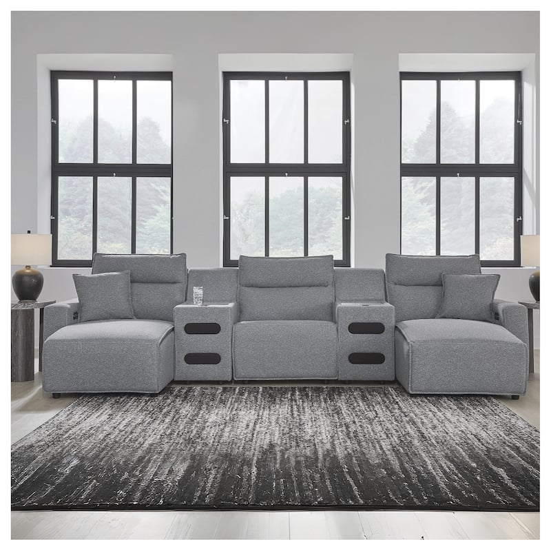 Signature Design by Ashley Modmax Gray 5-Piece Power Reclining Sectional with Chaise - 152" W x 63" D x 41" H - Gray - Symmetrical