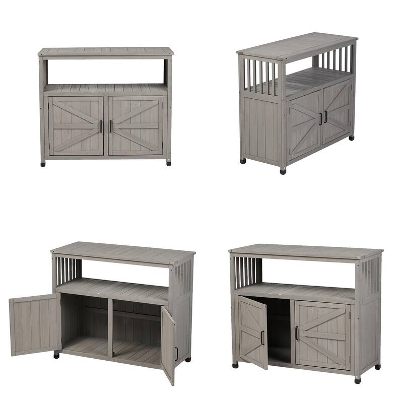 Wood Patio Bar Cabinet, Rustic Cedar Buffet Table with Storage, All-Weather Indoor/Outdoor Multi-Purpose Sideboard
