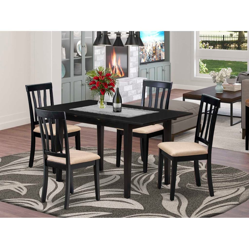HomeStock 5-Pc Rectangular Black Finish Solid Wood Top-Dining Room Set with Butterfly Leaf-Seats 4