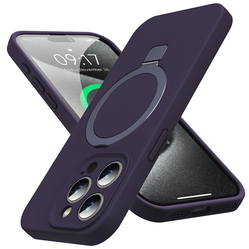 6.7" iPhone 15 Pro Max Case, Liquid Silicone Moisturizing Factor Extreme Soft Slim Phone Case with Stand,Compatible with MagSafe - Deep Purple