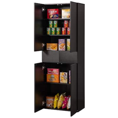 66" Kitchen Pantry Cabinet with 4 Doors, 3 Adjustable Shelves, 2 Cabinets with 1 Drawer – Elegant Freestanding Farmhouse Storage