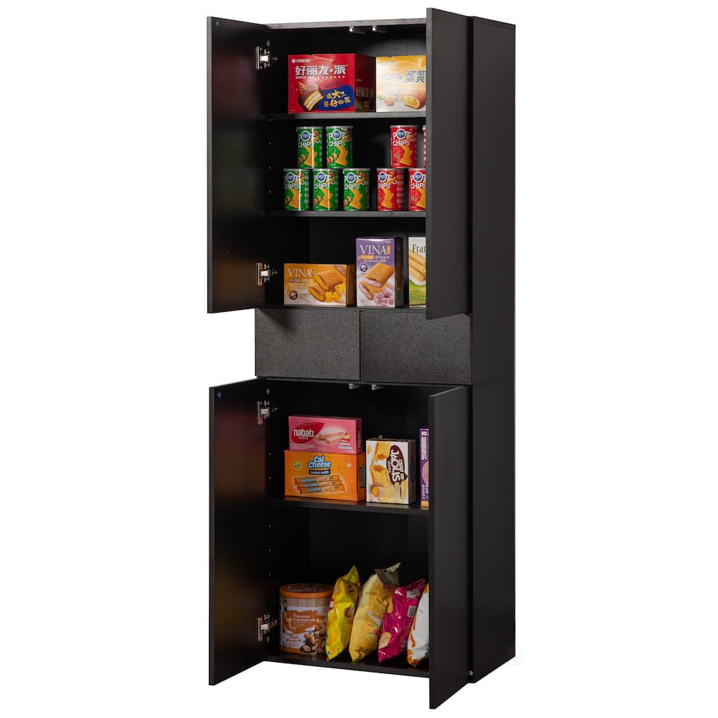 66" Kitchen Pantry Cabinet with 4 Doors, 3 Adjustable Shelves, 2 Cabinets with 1 Drawer – Elegant Freestanding Farmhouse Storage