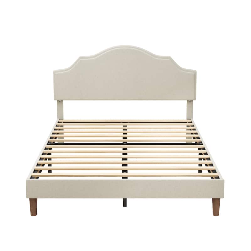 Queen/King Size Platform Bed Frame Linen Fabric Adjustable Headboard