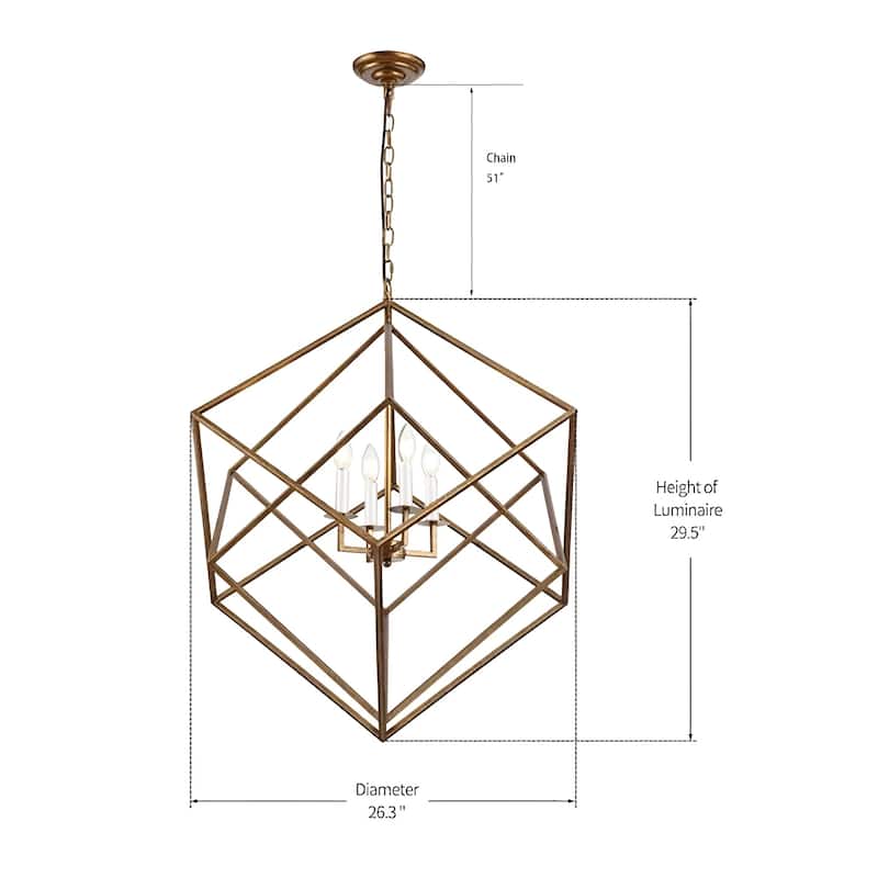 26" Steel Cage Medium Size Adjustable Lantern Iron Art Design Candle-Style Chandelier Pendant Lamp