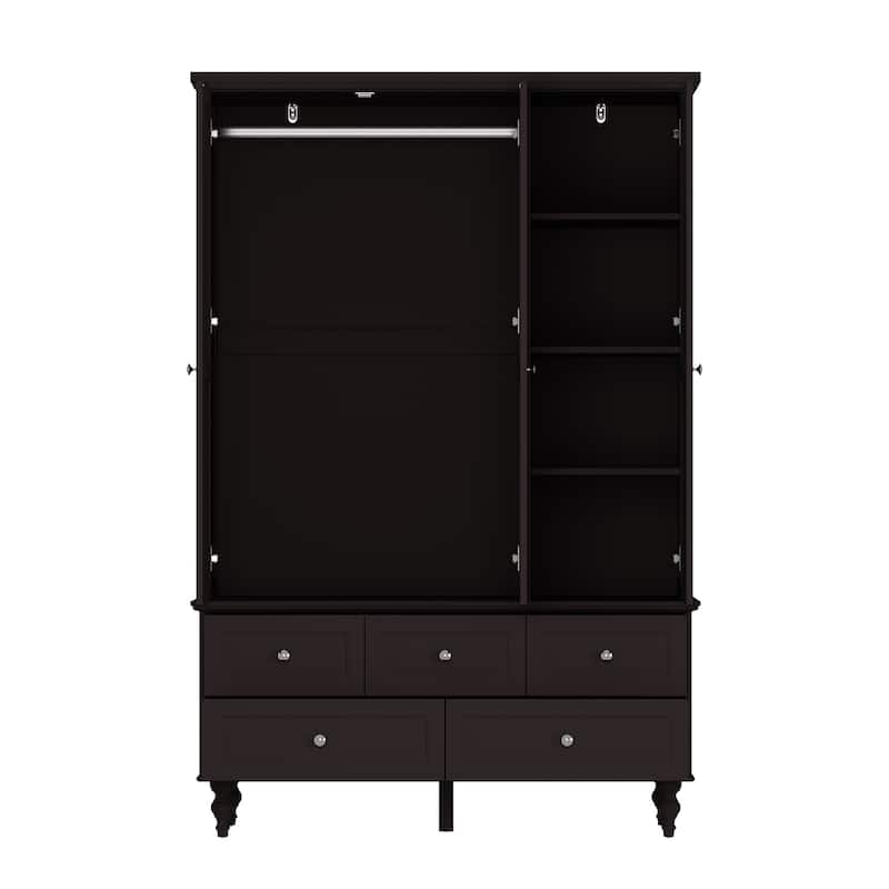 47.2" Lacquered Armoires Wardrobes With Mirror Door 5 Drawer in White
