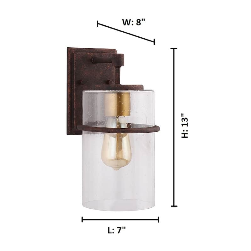 Eglo Brandel 7-inch Rust Light Outdoor Wall Sconce with Clear Seedy Glass