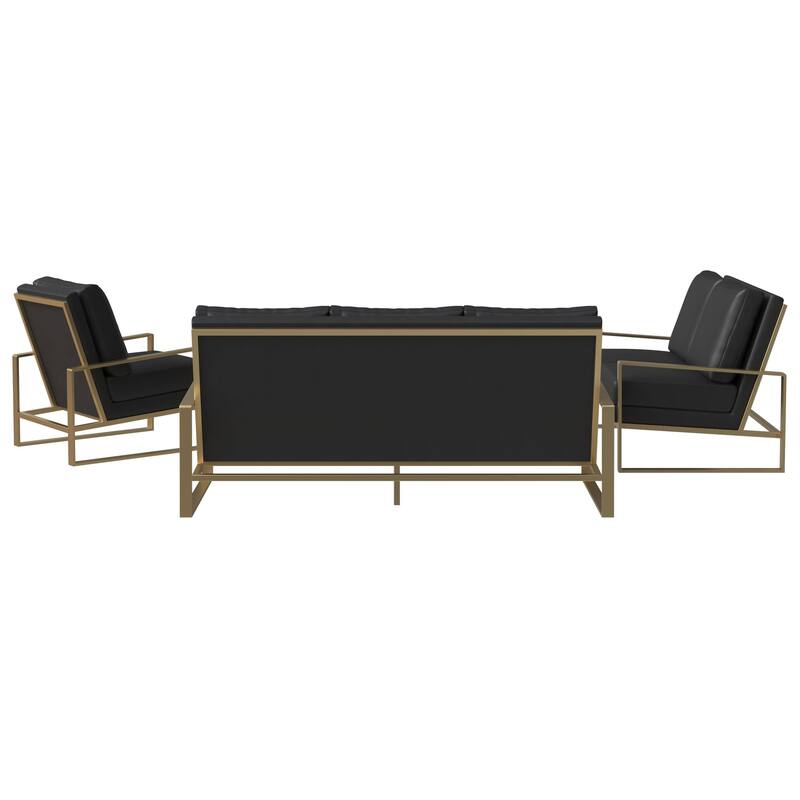 LeisureMod Modern 3-Piece Leather Sofa Set For 6 - Includes Sofa, Loveseat & Accent Chair for Home Office Living Room Bedroom