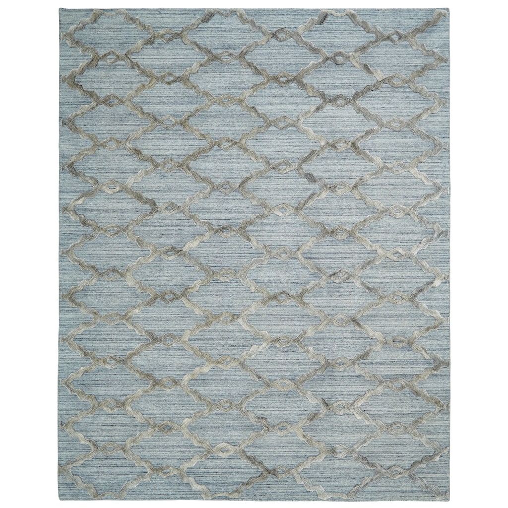 Modern Blue Hand-Loomed Wool & Viscose Area Rug