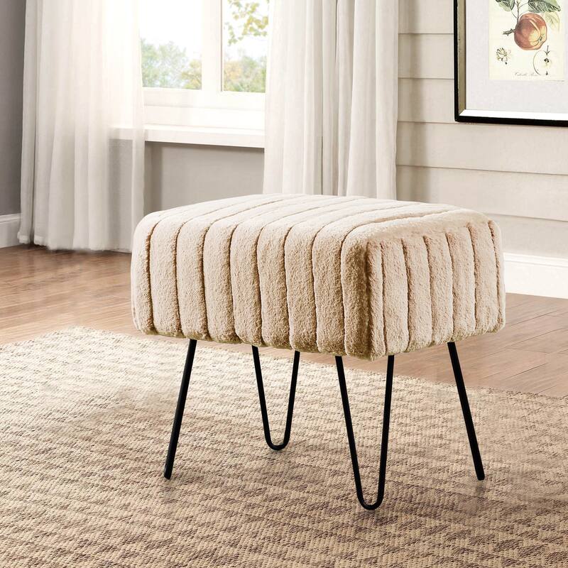 Serenta SuperMink Fauxfur Ottoman Bench - 19" x 13" x 17" - Bleached Sand