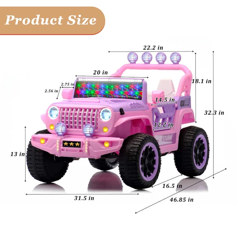 24V 2-Seater Kids Electric Ride-On with Remote Control, Pink, 4WD & LED Lights - Pink