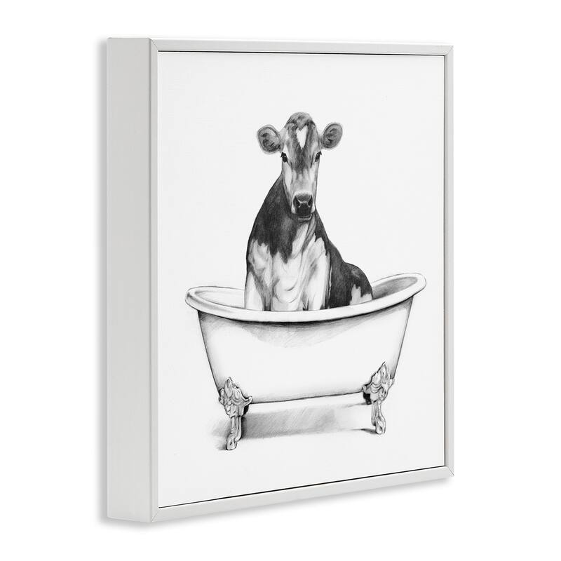 Stupell Cow in Claw Tub Minimal Farm Animal Sketch Framed Wall Art,12x12 - White