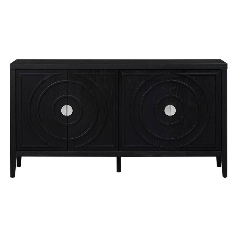 Retro Sideboard with Circular Groove Design Metal Handle