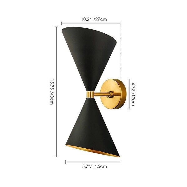 Set of 2 Industrial Black Dual Cone Wall Sconce 2 Light Modern Hourglass Adjustable Head Bathroom Vanity Light 5.7 in. W x 15.75 in. H x 10.24 in. D 1044952