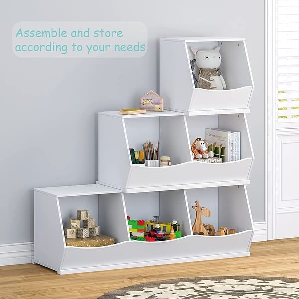 IRONCK Toy Storage Organizer With 4 Shelves & 7 Cubbies - 42.3" W X 46.7" H, White MDF Kids' Bookshelf For Playroom