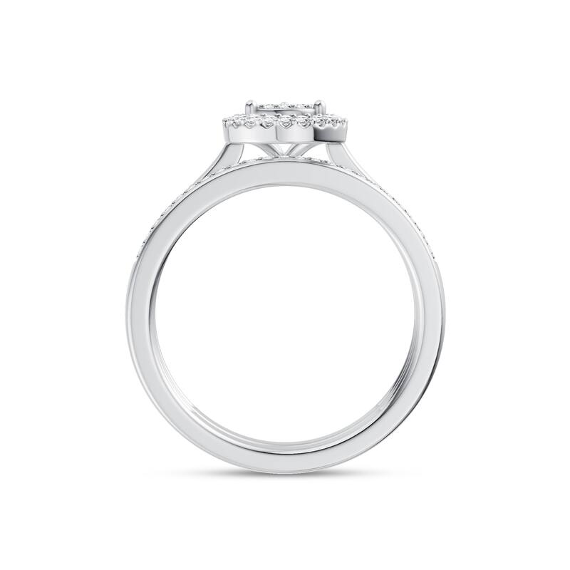 1/4ct TDW Diamond Cluster Halo Bridal Set in Silver for Women