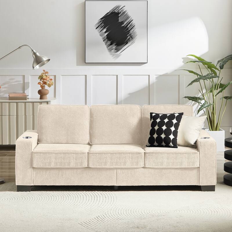 83.86"Corduroy Fabric sofa,Modern Compressed Couch,3-Seater Sofa