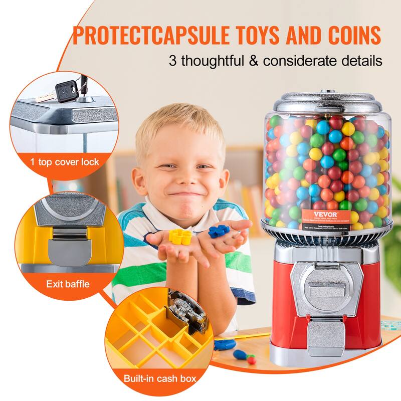 VEVOR Gumball Machine for Kids Home Candy Vending Machine PC Gumball Dispenser Bubble Gum Machine for Game Stores