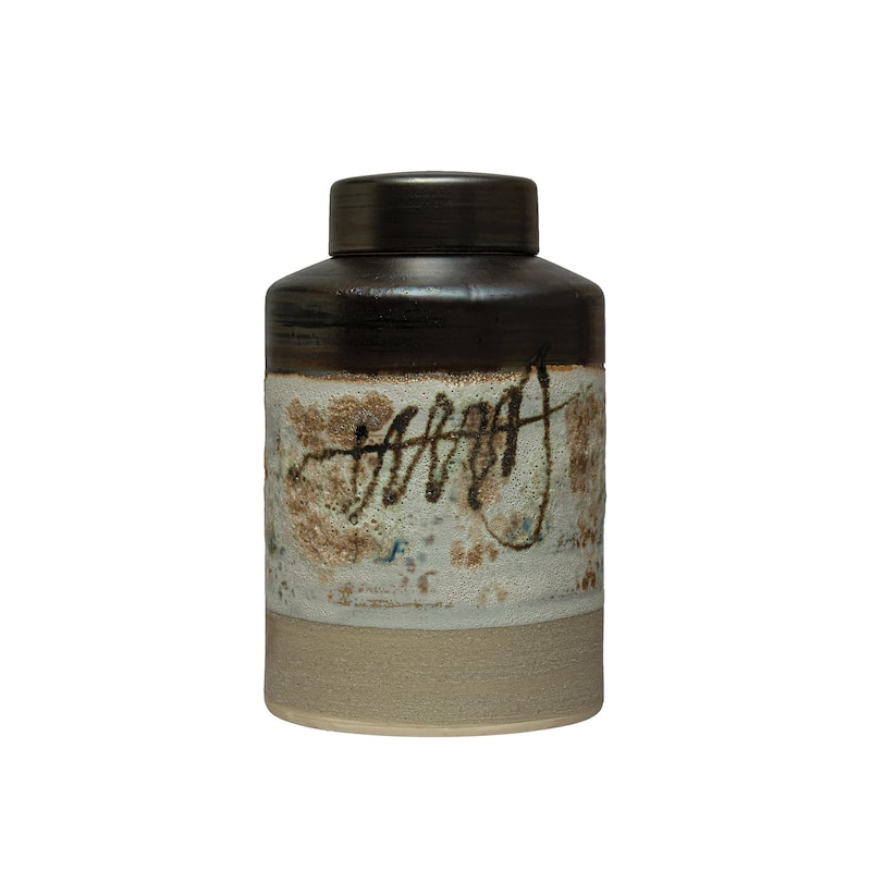 Decorative Stoneware Ginger Jar - 8.5"L x 8.5"W x 13.4"H - Multi - 8.5"L x 8.5"W x 13.4"H