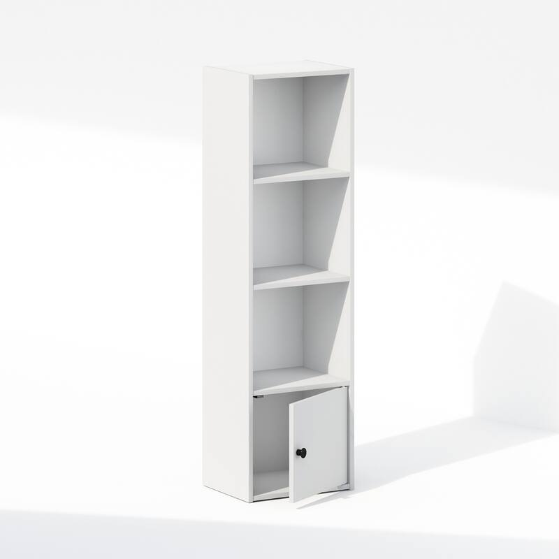 41.77 in. Tall White Wood 3-Shelf Bookcase with Storage Cabinet