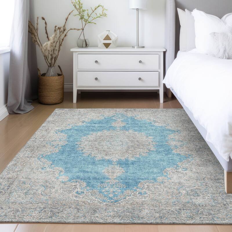 Machine Washable Indoor/ Outdoor Vintage Traditional Chantille Rug
