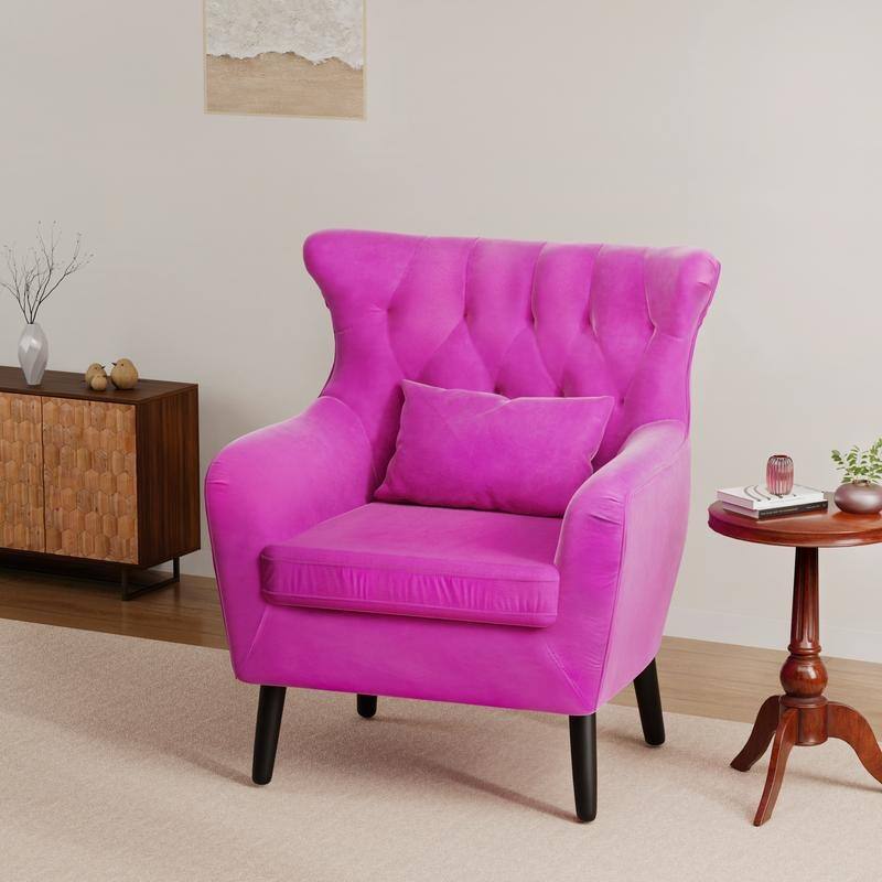 Tuft Velvet Living Room Thick Cushion Accent Chair (Set of 2)