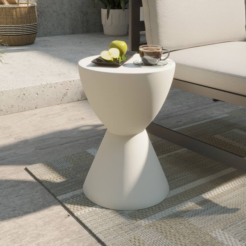Loft 14-Inch Modern Round Accent Fiberstone Side Table for Indoor Outdoor Patio, Living Room, or Home Office