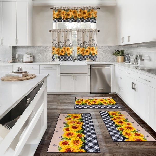 Cucina Sunflower Plaid 3PC Kitchen Rug Set - 3-Piece Set - Bed Bath ...
