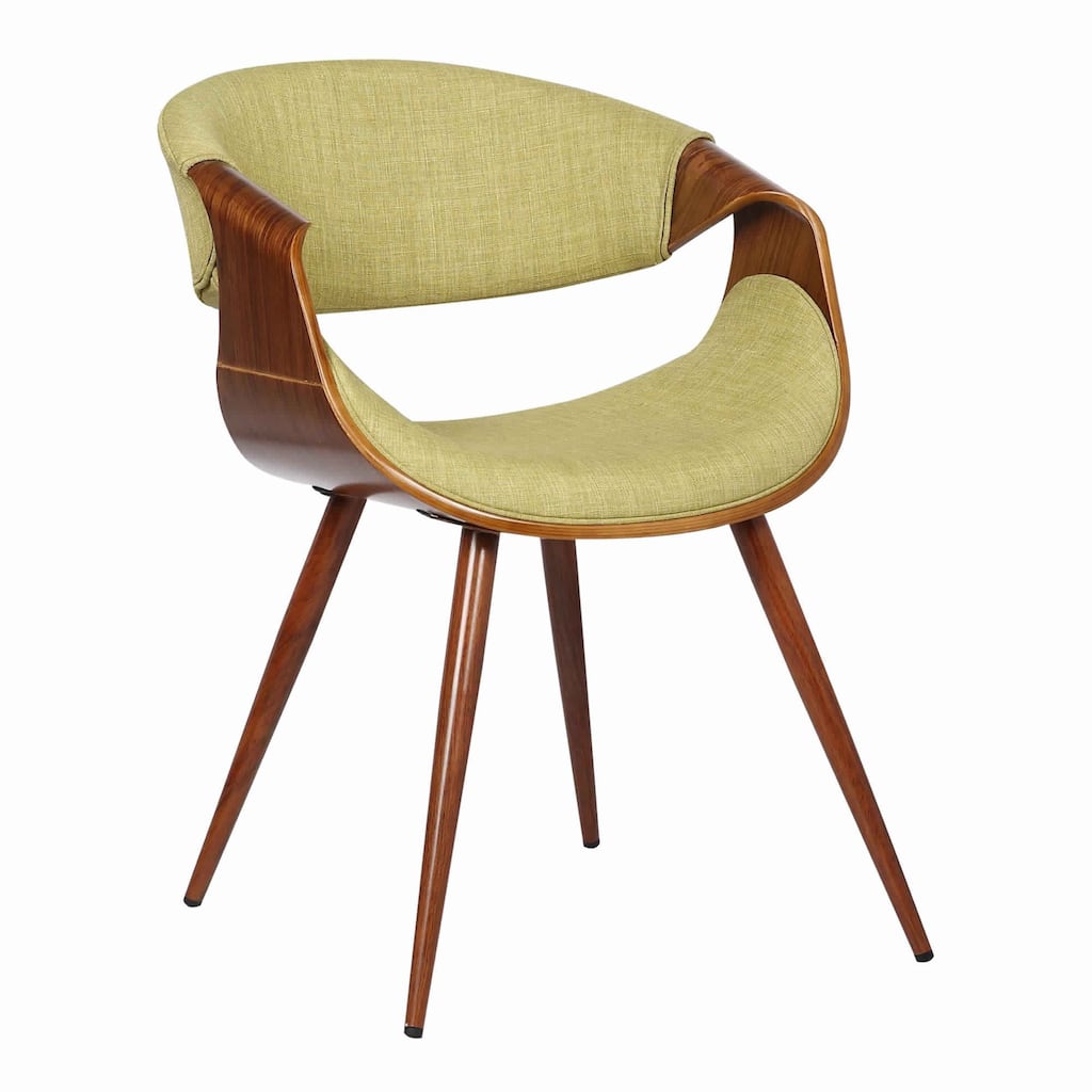 Curved Back Fabric Dining Chair with Round Tapered Legs, Brown and Green