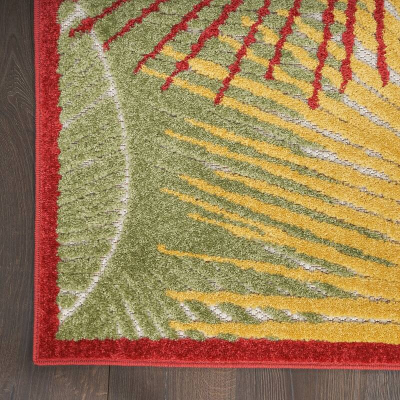 HomeRoots Palm Leaf Contemporary Rectangle Outdoor Rug - 10' X 13'