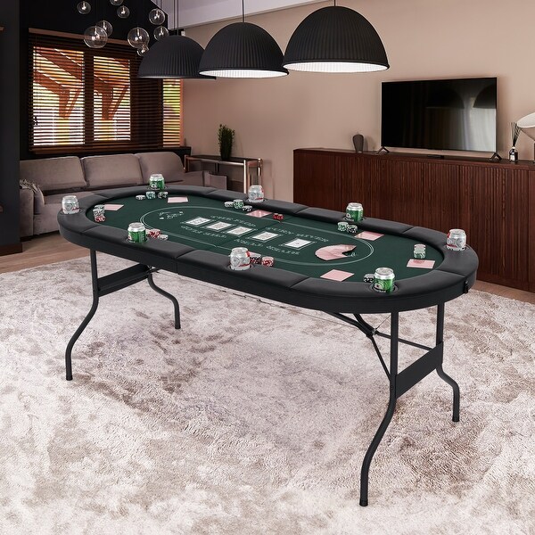 Portable 72-Inch Foldable Poker Table - Oval Card Table for 8