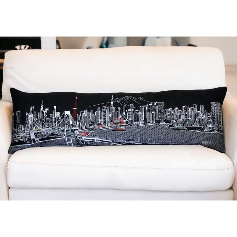 HomeRoots 46" Black Tokyo Nighttime Skyline Lumbar Decorative Pillow