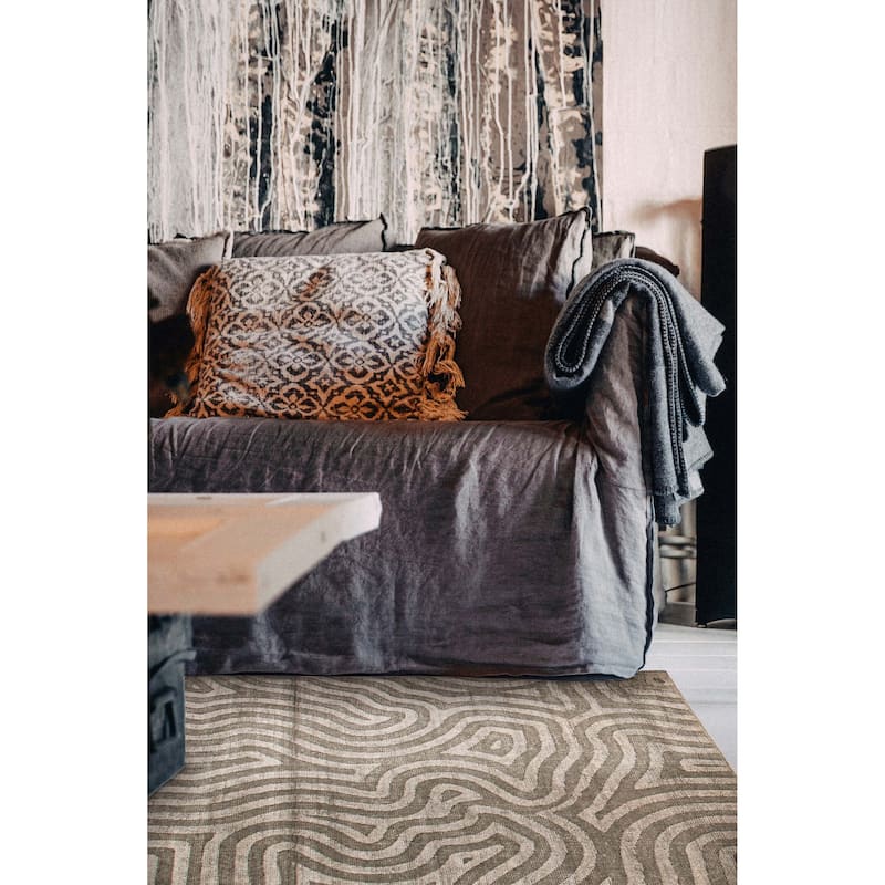 ECARPETGALLERY Hand-knotted Tangier Light Grey Viscose, Wool Rug - 4'10 x 7'11