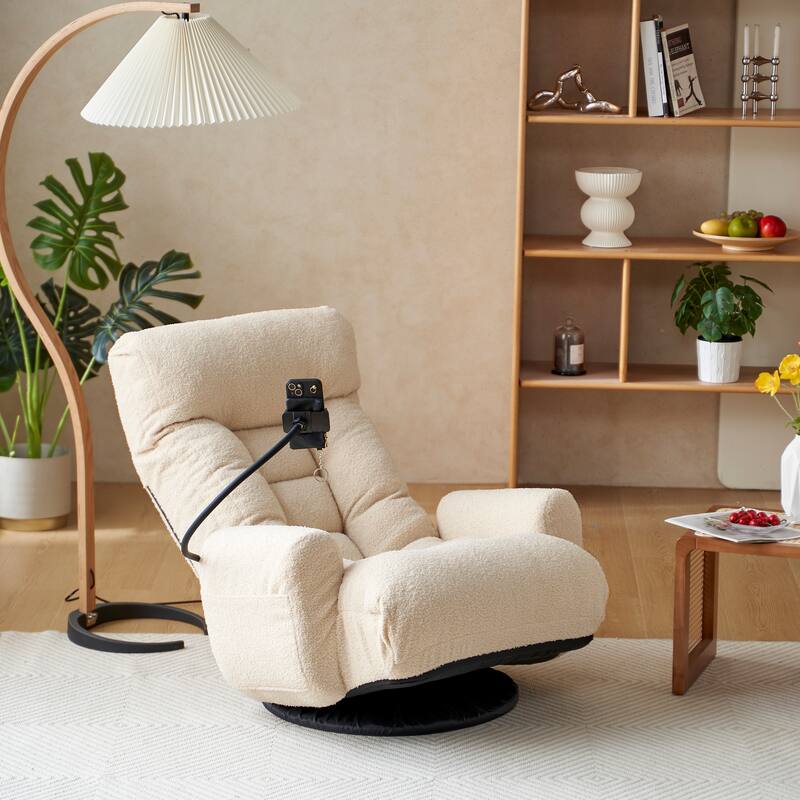 Upholstered 360° Swivel Manual Leisure Recliner with Mobile Phone Holder, Adjustable Headrest and Backrest