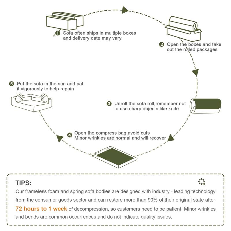 Anmytek Modern Comfortable U-Shaped Boneless Teddy Fabric Sofa - No Assembly Required Full Compression Vacuum Package