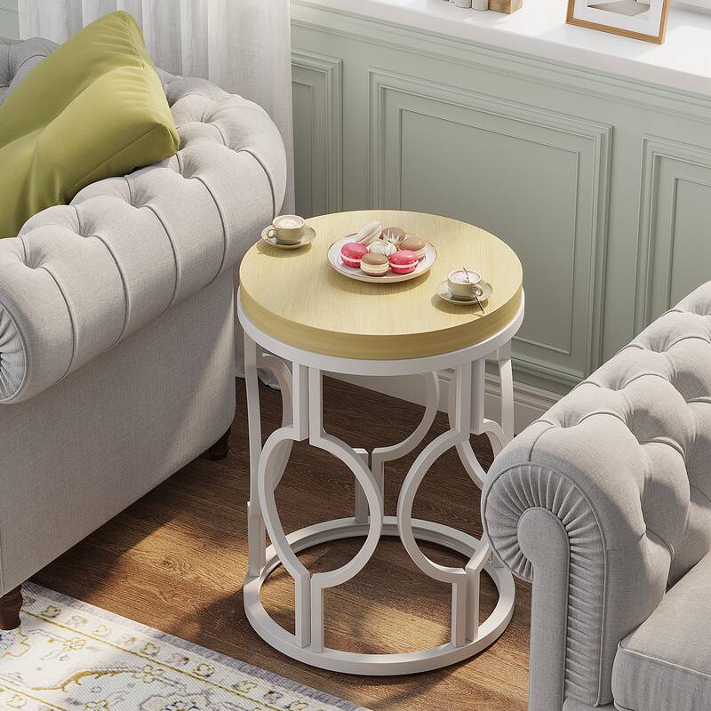 Wood Round End Side Table for Living Room Bedroom
