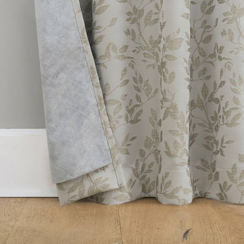 Sun Zero Estelle 2-Piece Foliage Woven Jacquard Total Blackout Back Tab Curtain Panel Pair