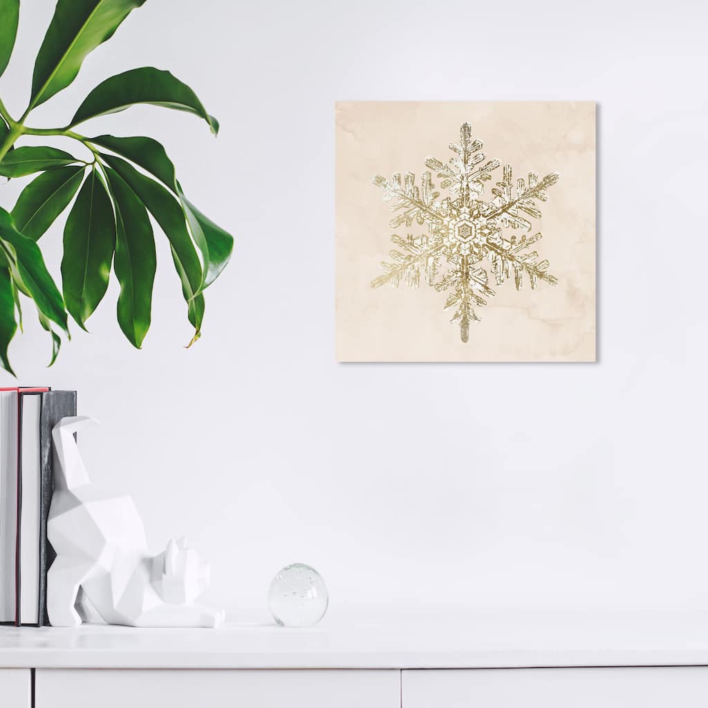 Wynwood Studio Canvas Holiday and Seasonal Golden Snowflake Gold and Metallic Gold Glam Wall Art Canvas Print