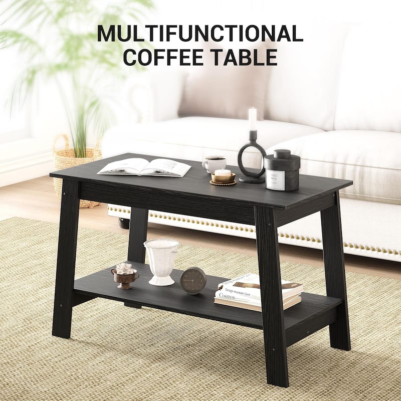 2-Tier Industrial Coffee Table with Storage Shelf
