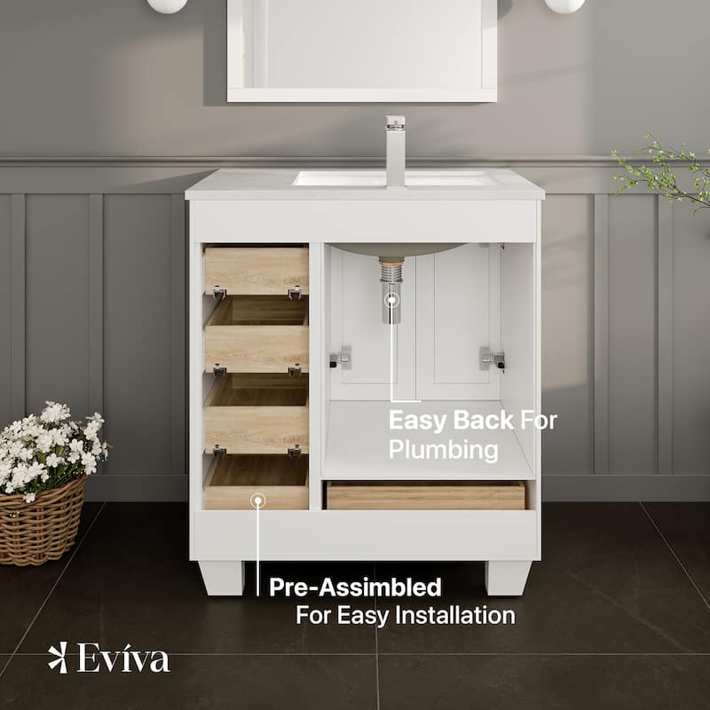 Happy 30"W Bath Vanity with Carrara Quartz Top and Undermount Sink