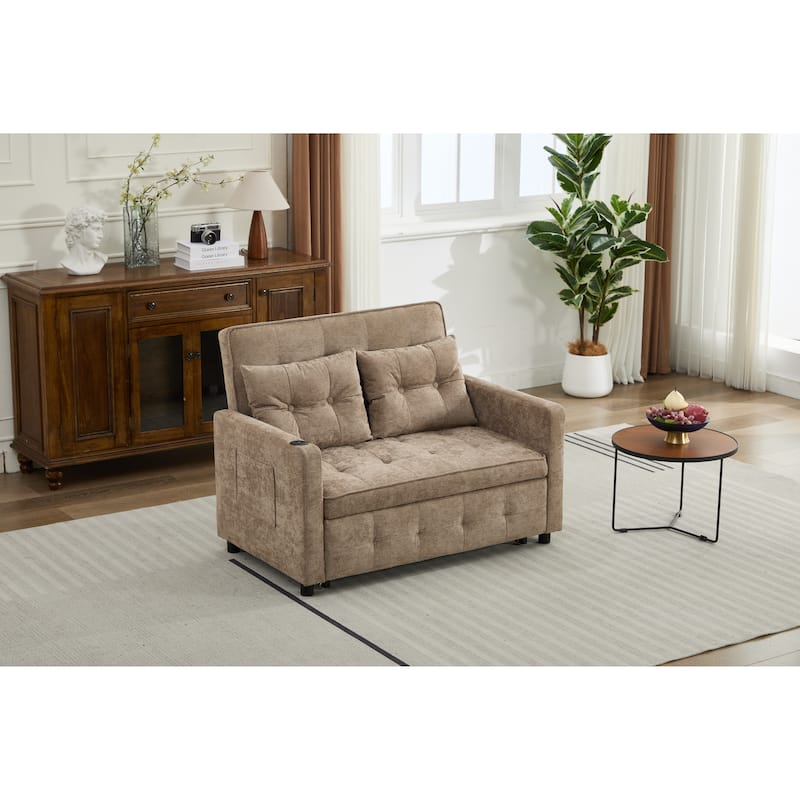 Pull-Out Sofa Bed Daybed, Lounge Chaise Loveseat with Adjustable Backrest, Convertible Sleeper Sofa with USB Charging