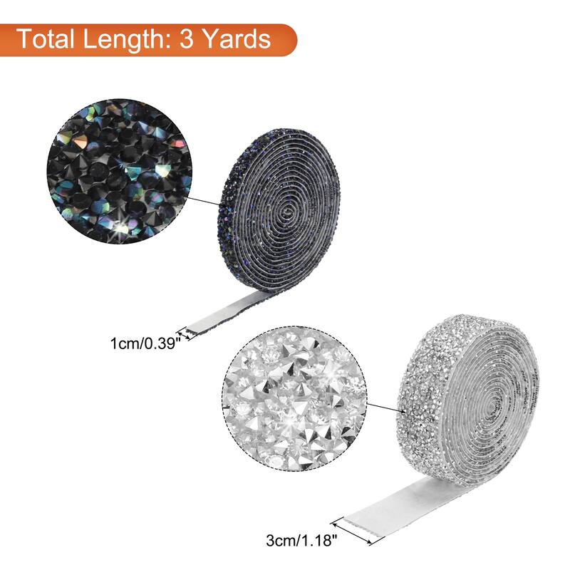 2 Roll 6 Yards Self Adhesive Crystal Rhinestone Diamond Ribbon - White,Black