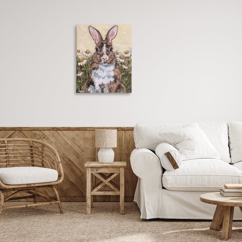 Stupell Rabbit Portrait with Daisies Canvas Wall Art Design By Sara G. Designs