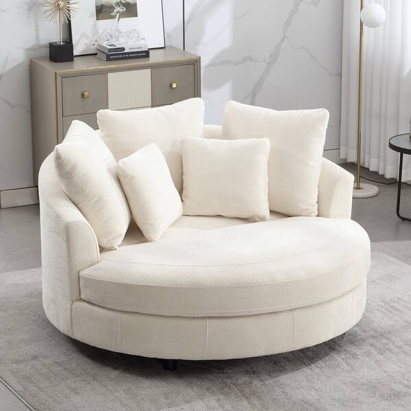 Modern Sofa Chair Round Accent Barrel Chair With 5 Pillows and Optional Ottoman