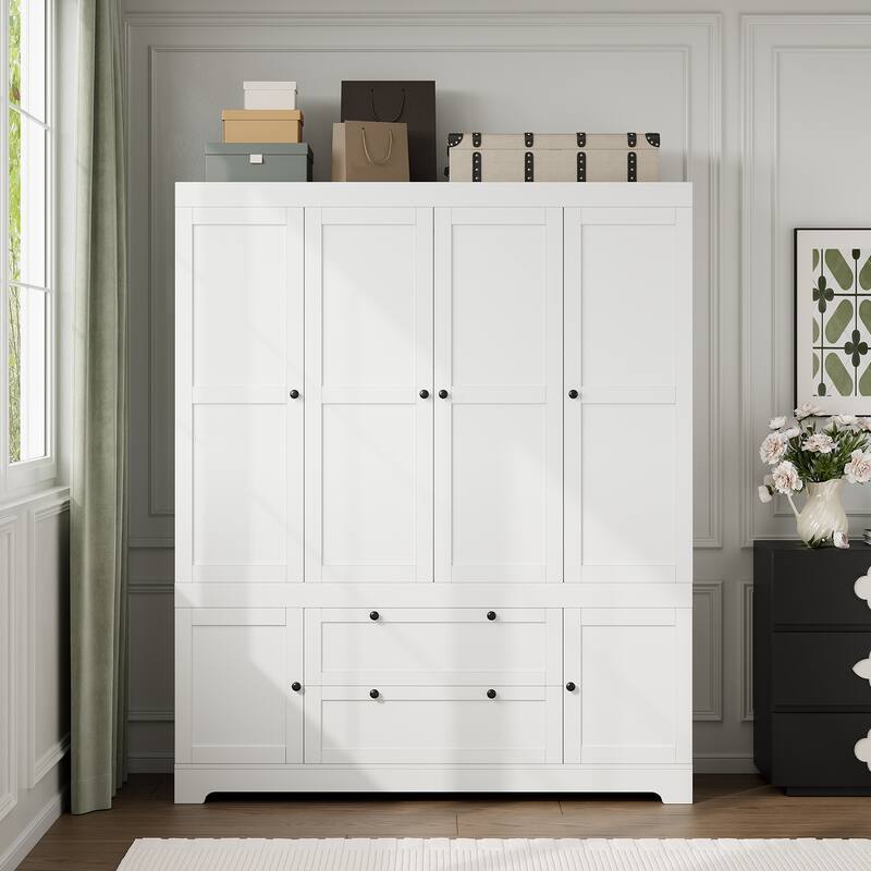 Meyreso White Modular Wardrobe Closet with Drawers, Convertible Stacking Armoire - N/A