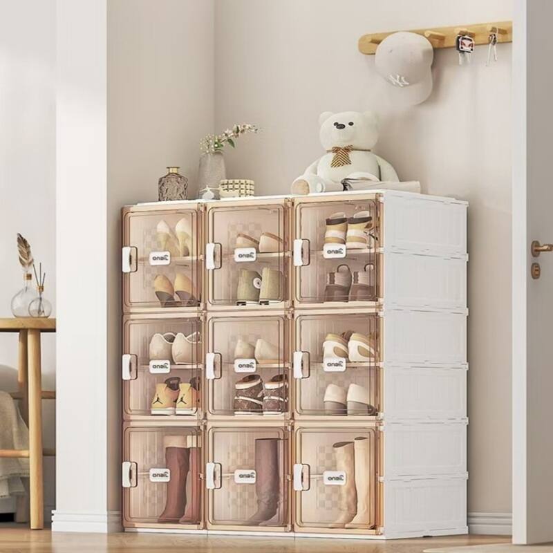 Foldable Shoe Storage Box with Transparent Magnetic Door and Dustproof Organizer for Home - 2 Row-10 Layer