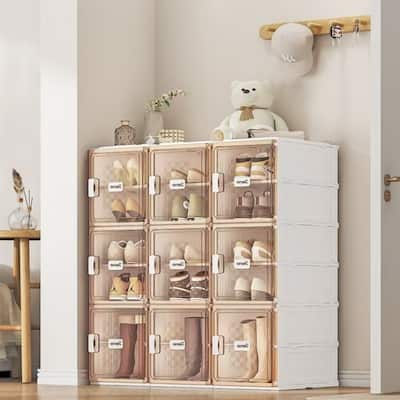 Foldable Shoe Storage Box with Transparent Magnetic Door and Dustproof Organizer for Home